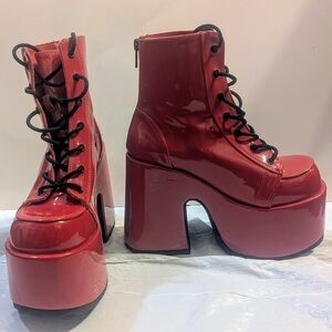 Demonia Camel 203 Red Patent Platform Punk Goth Ankle Boot Size 7
